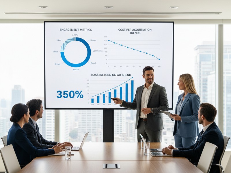 Meta Ads performance reporting dashboard with ROI metrics