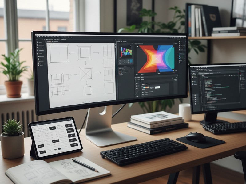 UI/UX design process with wireframes and prototypes